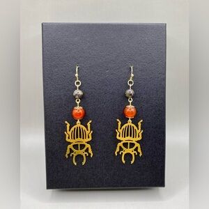 🪲Stag Beetle Dragon’s Blood Carnelian Earrings
